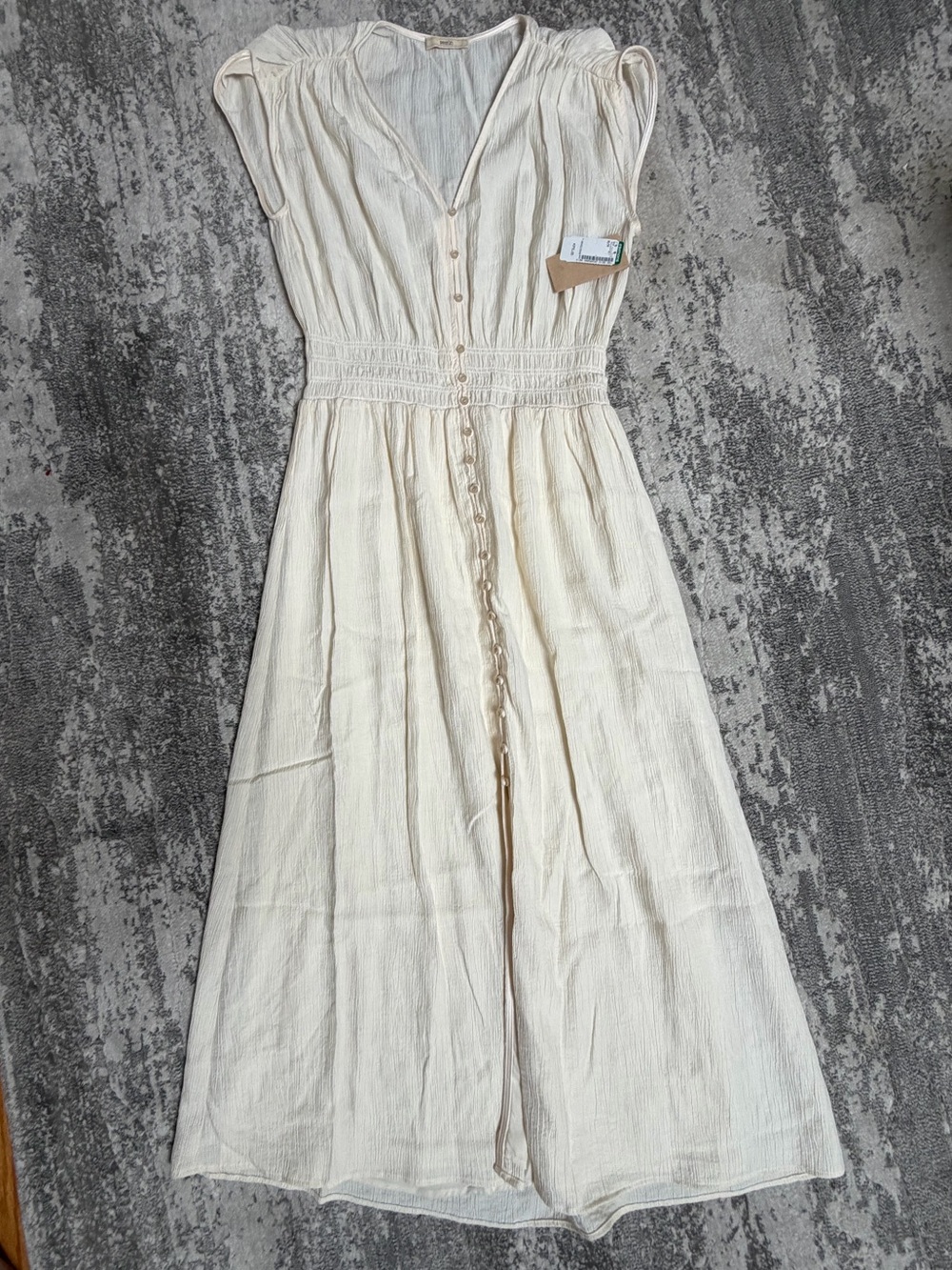 Ivory Midi Dress with Smocked Waist – Elegant Women’s Summer Dress